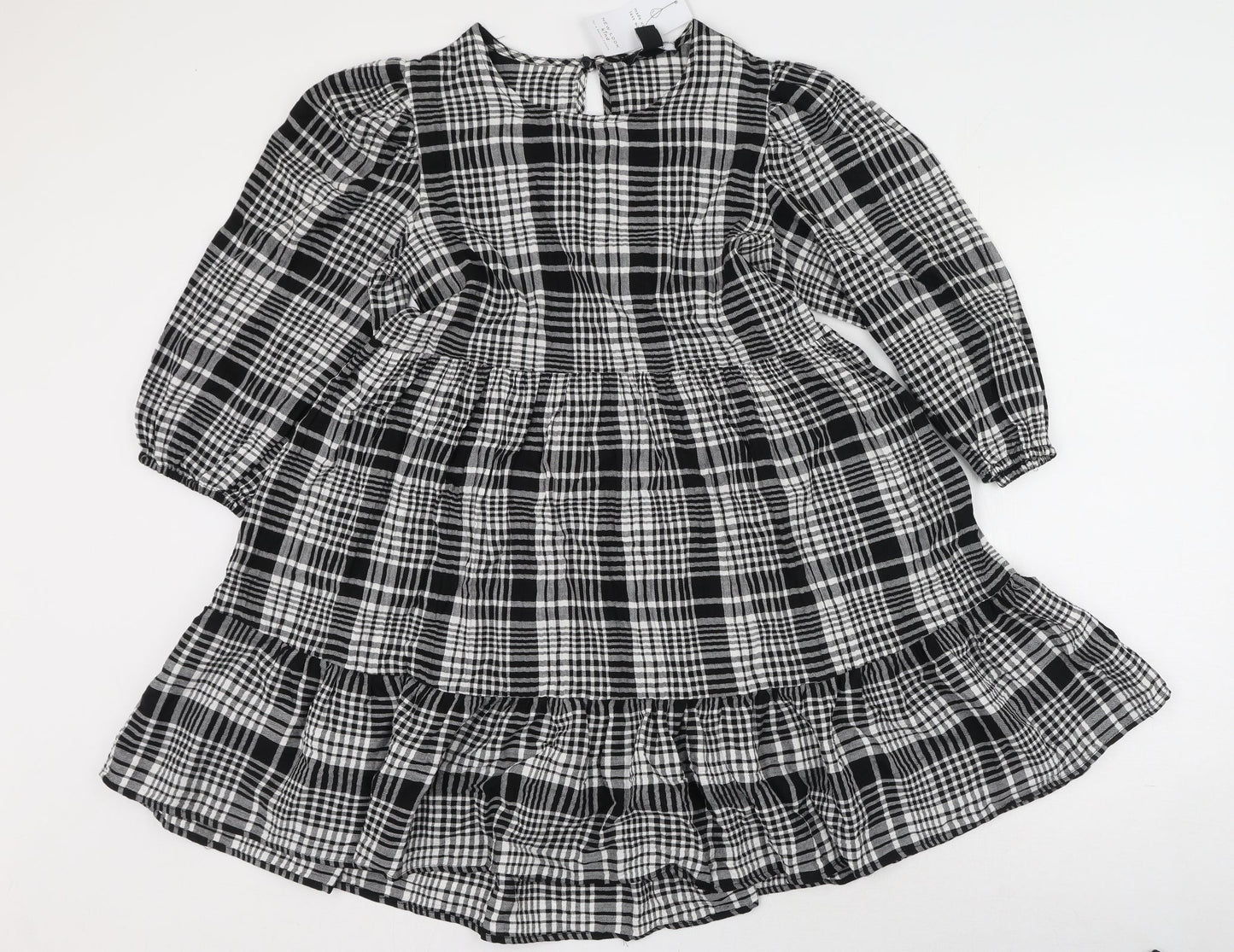 New Look Womens Black Plaid Cotton Fit & Flare  Size 6  Round Neck