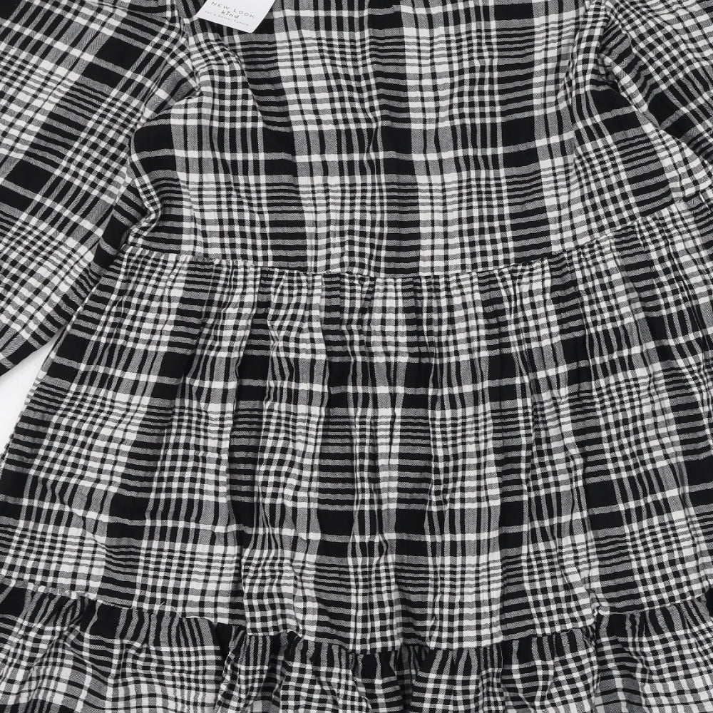 New Look Womens Black Plaid Cotton Fit & Flare  Size 6  Round Neck