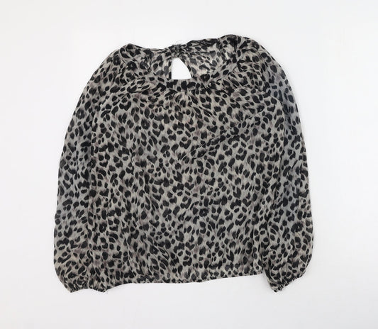 Dorothy Perkins Womens Brown Animal Print Polyester Basic Blouse Size 8 Round Neck
