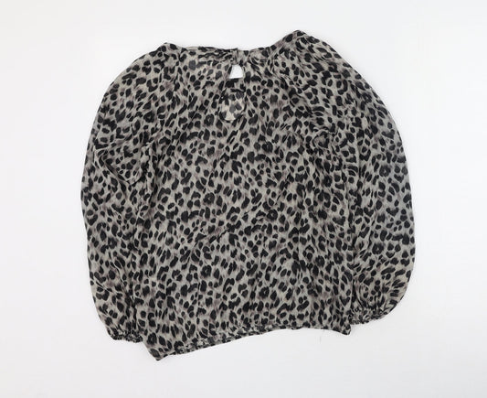 Dorothy Perkins Womens Brown Animal Print Polyester Basic Blouse Size 8 Round Neck