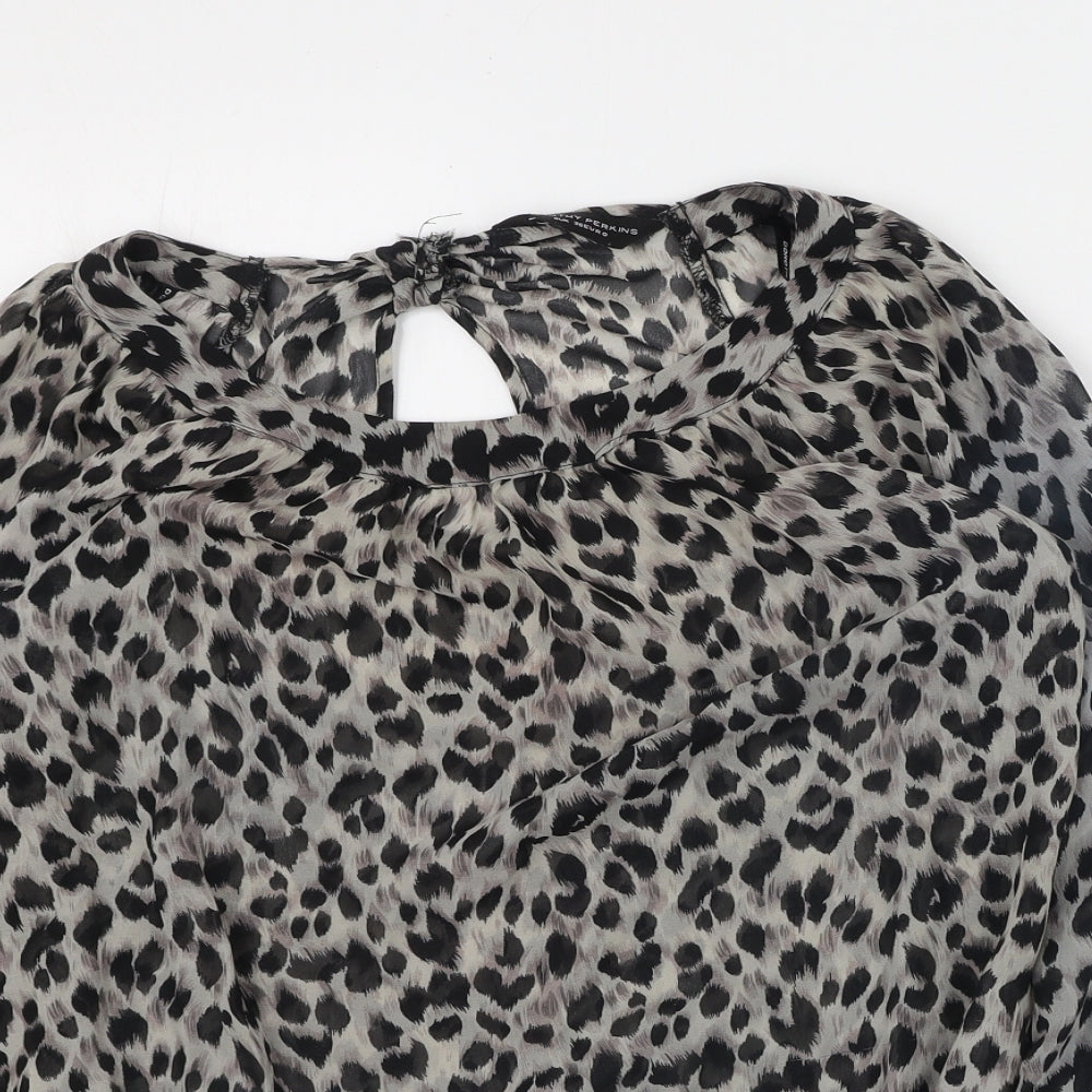 Dorothy Perkins Womens Brown Animal Print Polyester Basic Blouse Size 8 Round Neck