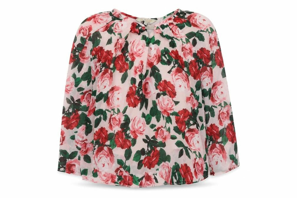 Billie & Blossom  Womens White Floral Polyester Basic Blouse Size 10 Round Neck