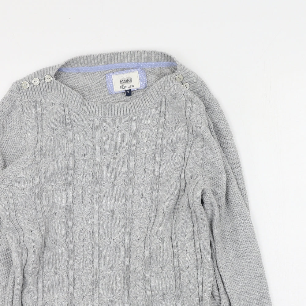 Maine New England Womens Grey Round Neck  Nylon Pullover Jumper Size 10