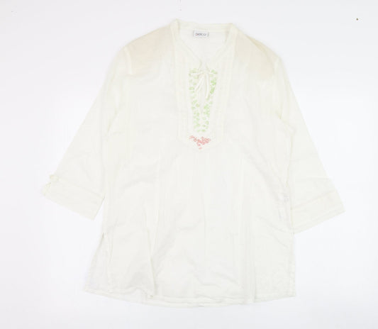 Gelco Womens Ivory  Cotton Basic Blouse Size 10 V-Neck