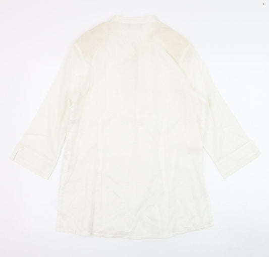 Gelco Womens Ivory  Cotton Basic Blouse Size 10 V-Neck