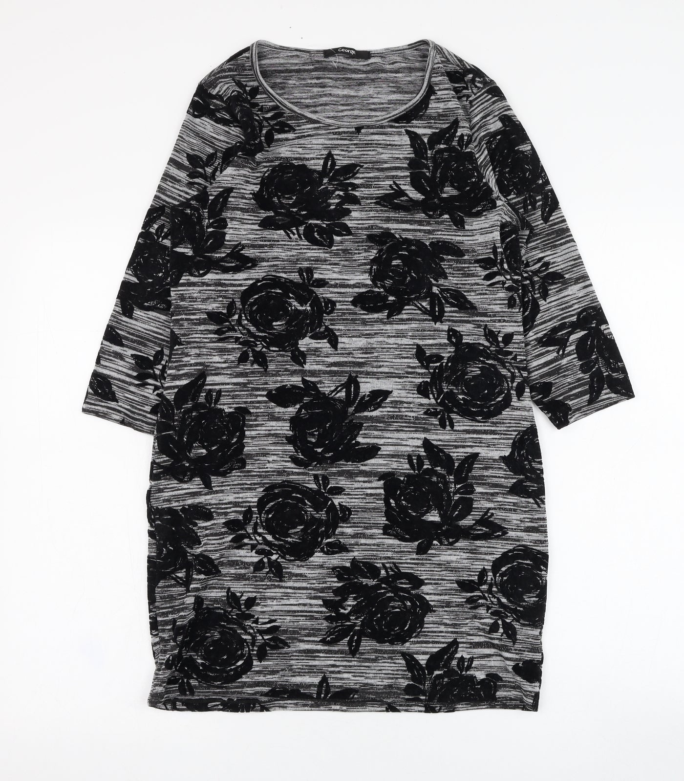 George Womens Grey Floral Polyester T-Shirt Dress  Size 8  Round Neck Pullover
