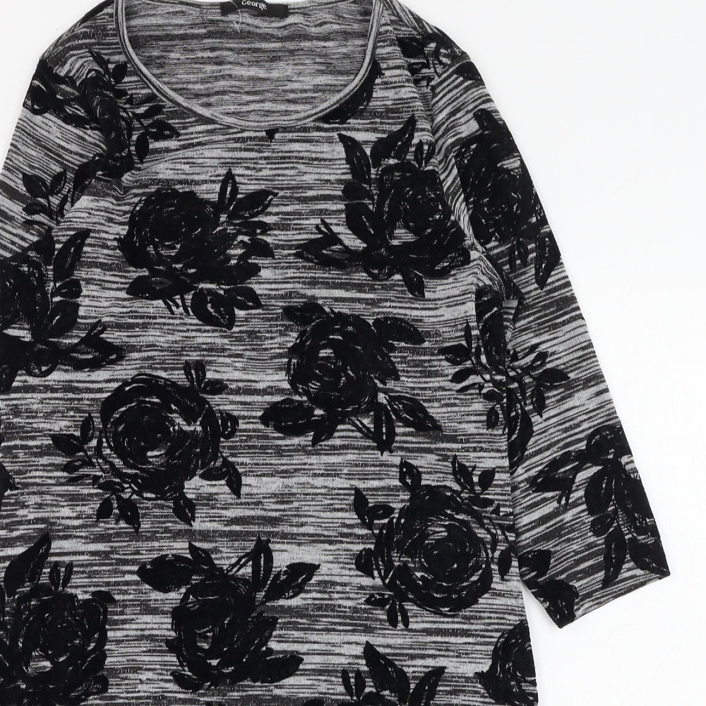 George Womens Grey Floral Polyester T-Shirt Dress  Size 8  Round Neck Pullover