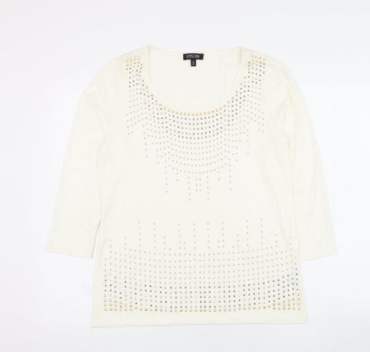 Episode Womens Ivory  Viscose Basic T-Shirt Size M Round Neck