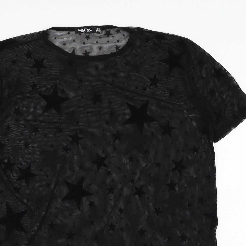 Nasty Gal Womens Black  Polyester Basic T-Shirt Size 6 Round Neck - Star