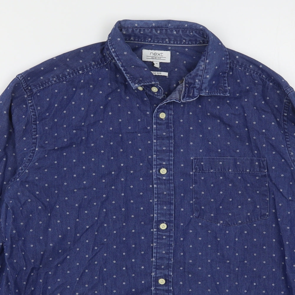 NEXT Mens Blue Floral Cotton  Button-Up Size M Collared