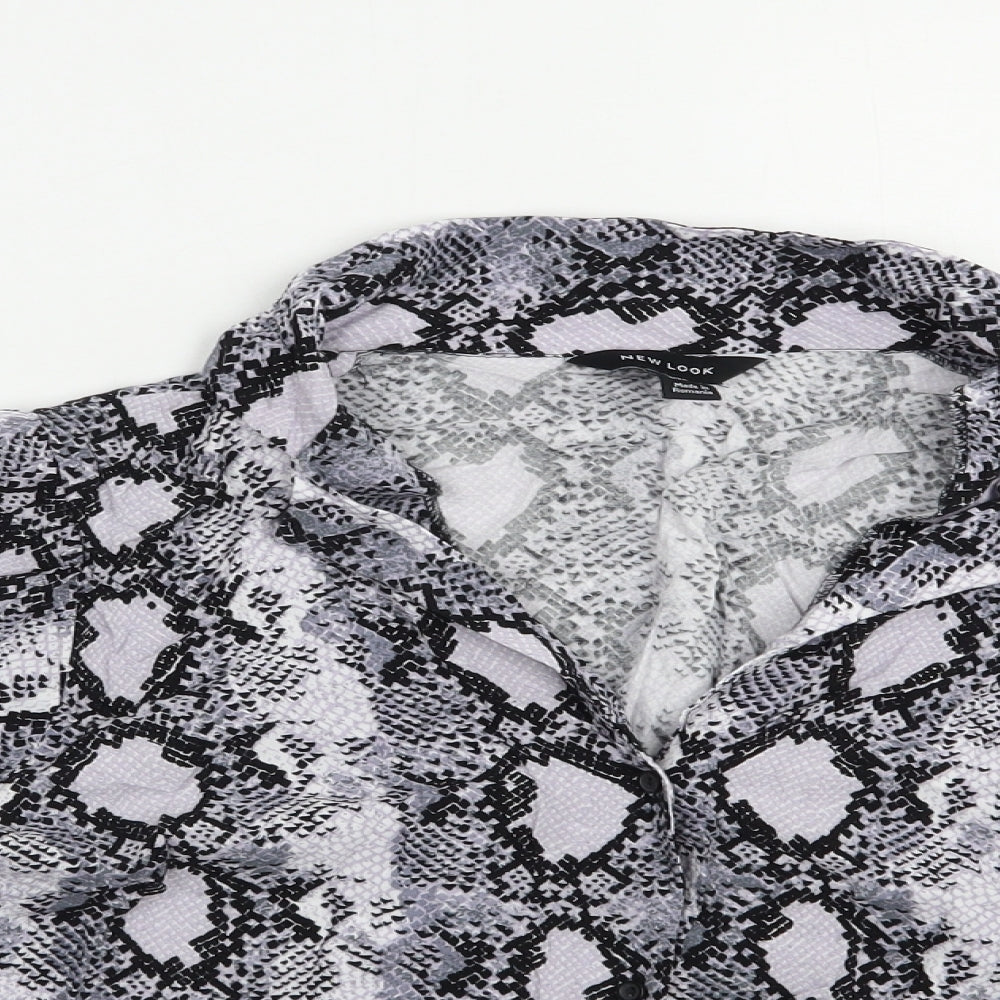 New Look Womens Grey Animal Print Viscose Basic Button-Up Size 16 Collared