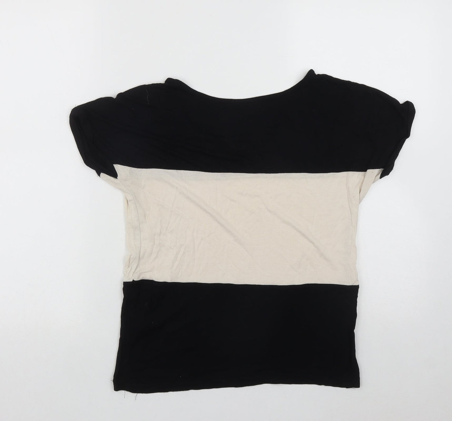 E Vie Womens Black Colourblock Viscose Basic Polo Size 8 Round Neck