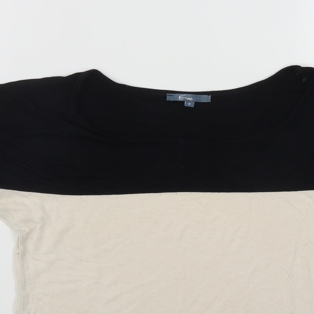 E Vie Womens Black Colourblock Viscose Basic Polo Size 8 Round Neck