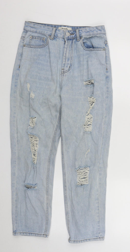 Pomelo Womens Blue  Cotton Straight Jeans Size 8 L25 in Regular Zip