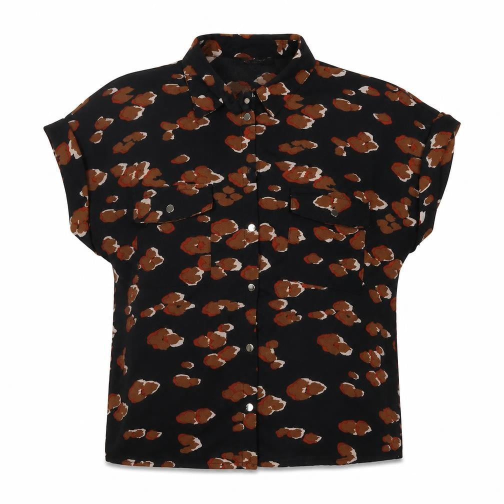 New Look Womens Black Geometric Polyester Basic Blouse Size 6 Collared
