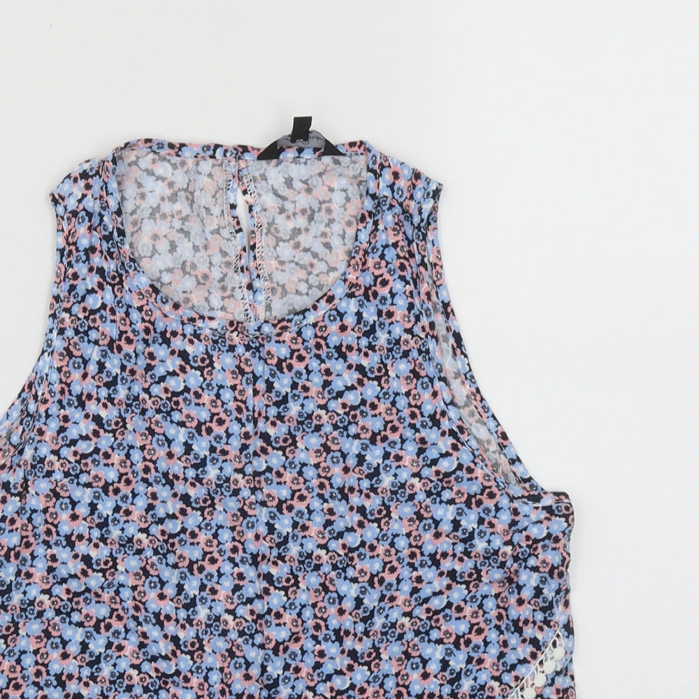 Candy Couture Womens Multicoloured Floral Viscose Basic Tank Size 12 Round Neck
