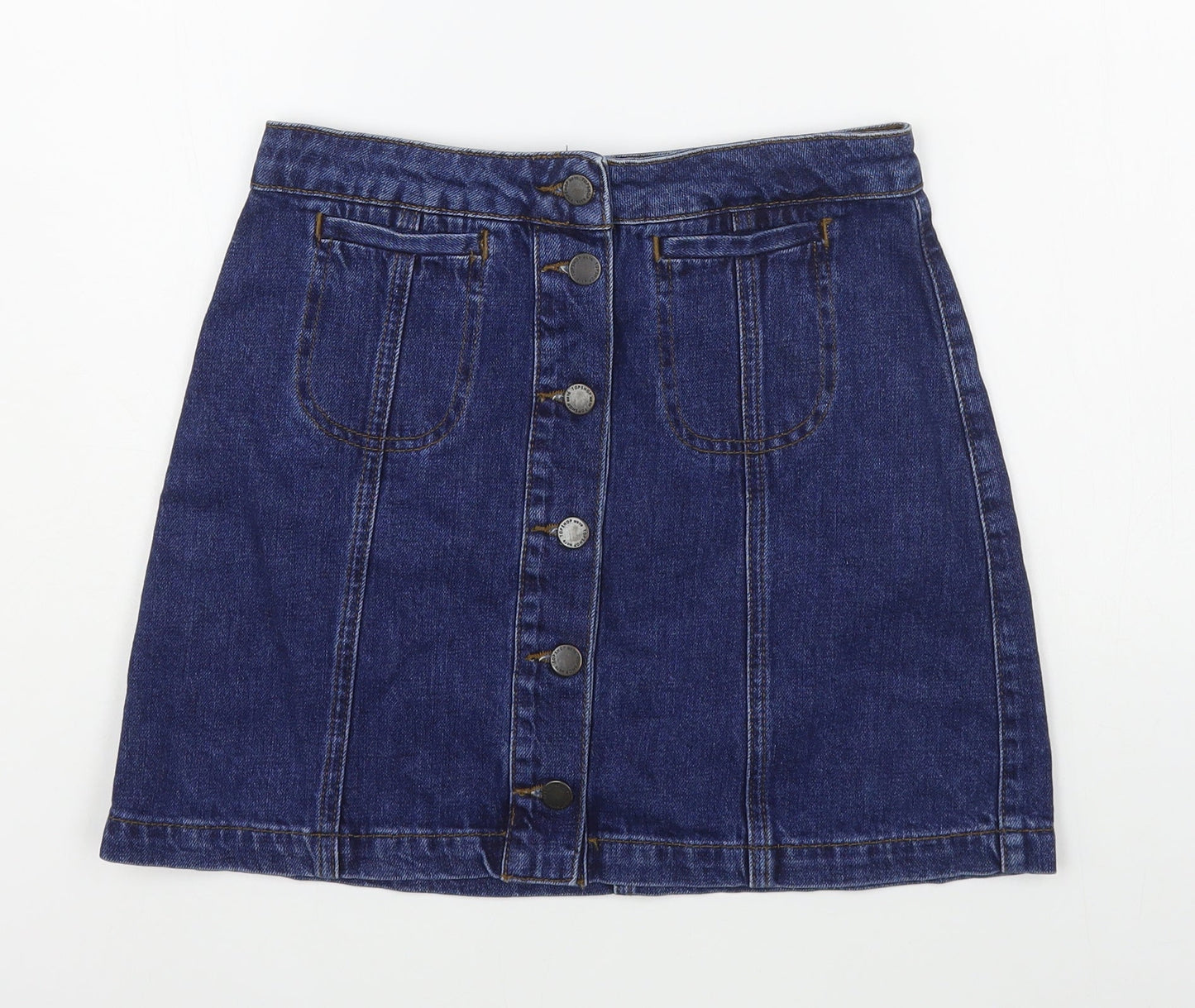 Topshop Womens Blue  Cotton A-Line Skirt Size 26 in   Button