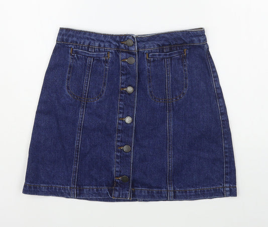 Topshop Womens Blue  Cotton A-Line Skirt Size 26 in   Button