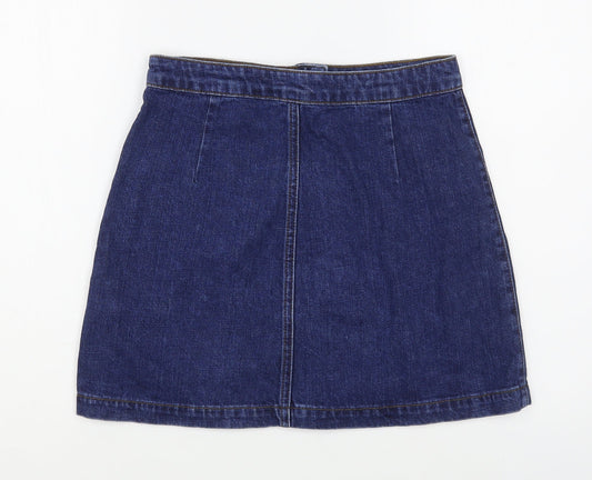 Topshop Womens Blue  Cotton A-Line Skirt Size 26 in   Button