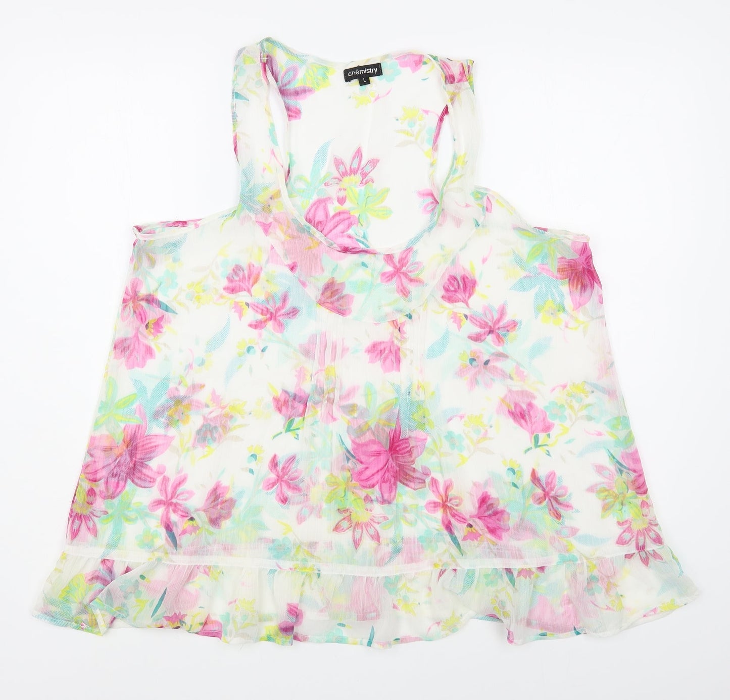 Chemistry Womens Multicoloured Floral Polyester Basic Tank Size L Scoop Neck