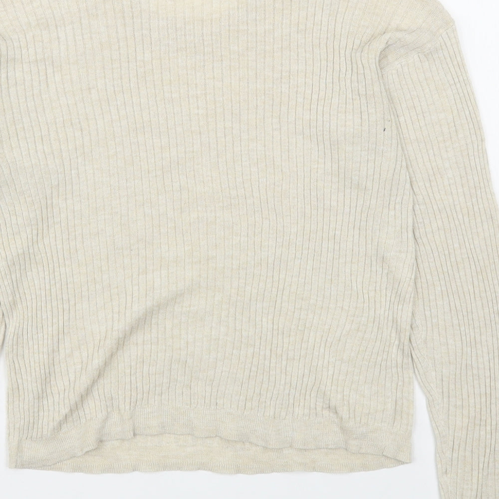 Bershka Womens Beige Round Neck  Polyester Pullover Jumper Size S