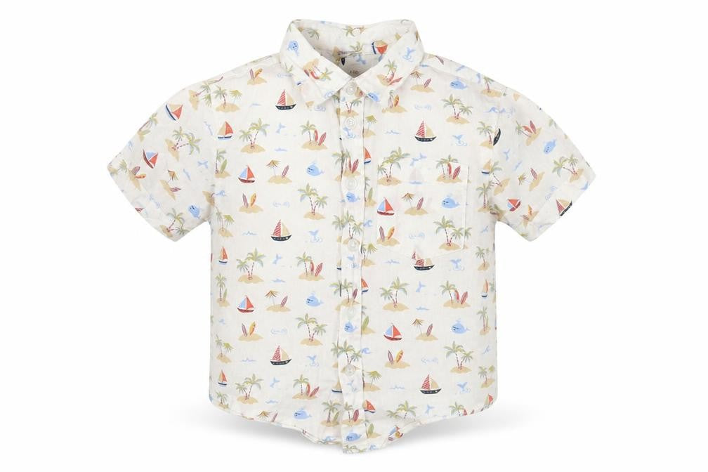 buttons & Thread Boys White Geometric Cotton Basic Button-Up Size 3 Years Collared Button