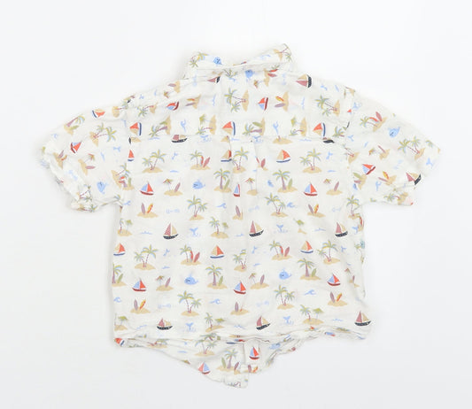 buttons & Thread Boys White Geometric Cotton Basic Button-Up Size 3 Years Collared Button