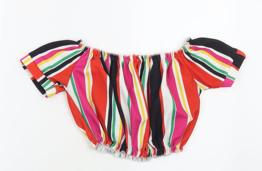 New Look Womens Multicoloured Striped Polyester Cropped Tank Size 8 Off the Shoulder