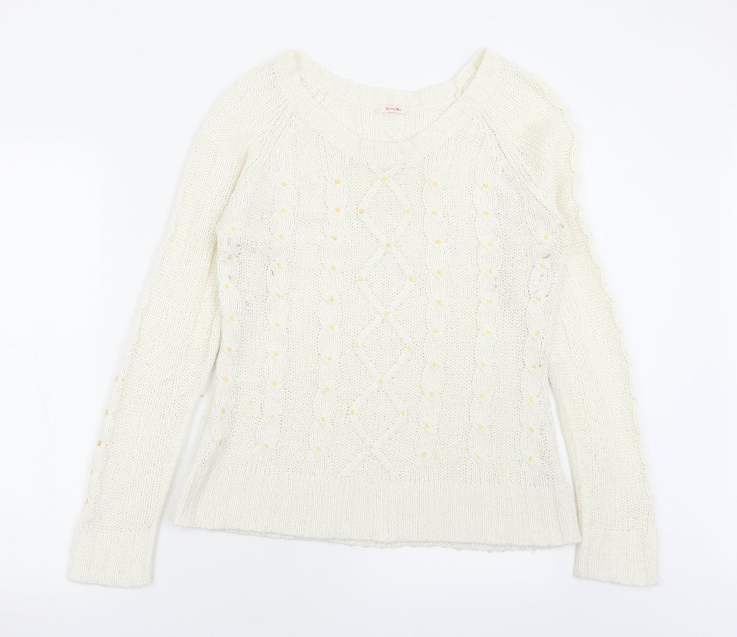 evie Womens White Boat Neck  Acrylic Pullover Jumper Size 10