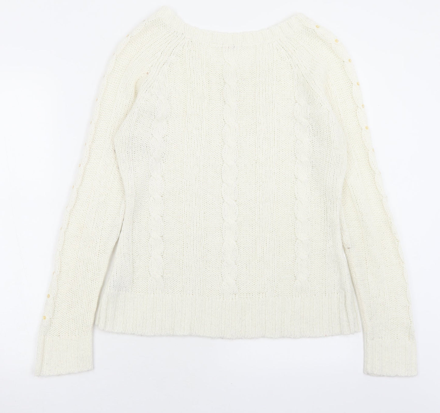 evie Womens White Boat Neck  Acrylic Pullover Jumper Size 10