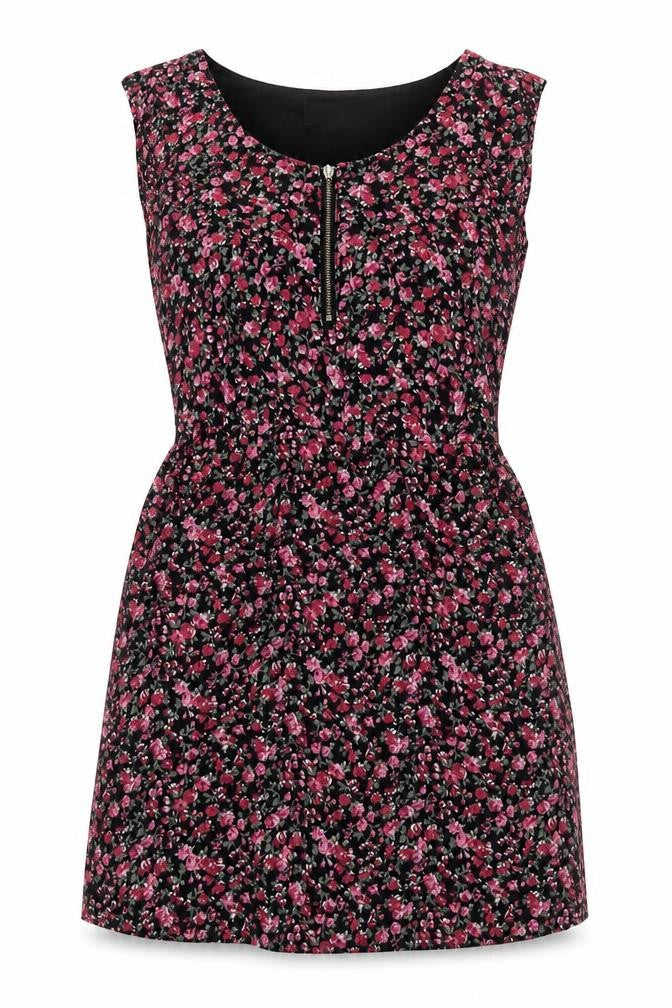 Tokyo Doll Womens Pink Floral Viscose A-Line  Size 10  Crew Neck Zip