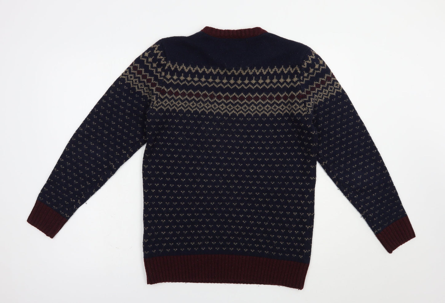Matalan Mens Blue Crew Neck Geometric Acrylic Pullover Jumper Size S