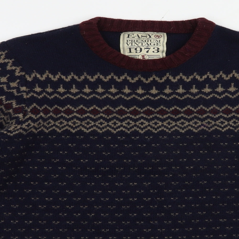 Matalan Mens Blue Crew Neck Geometric Acrylic Pullover Jumper Size S