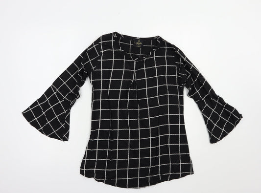 Diya Womens Black Check Cotton Basic Blouse Size L Crew Neck