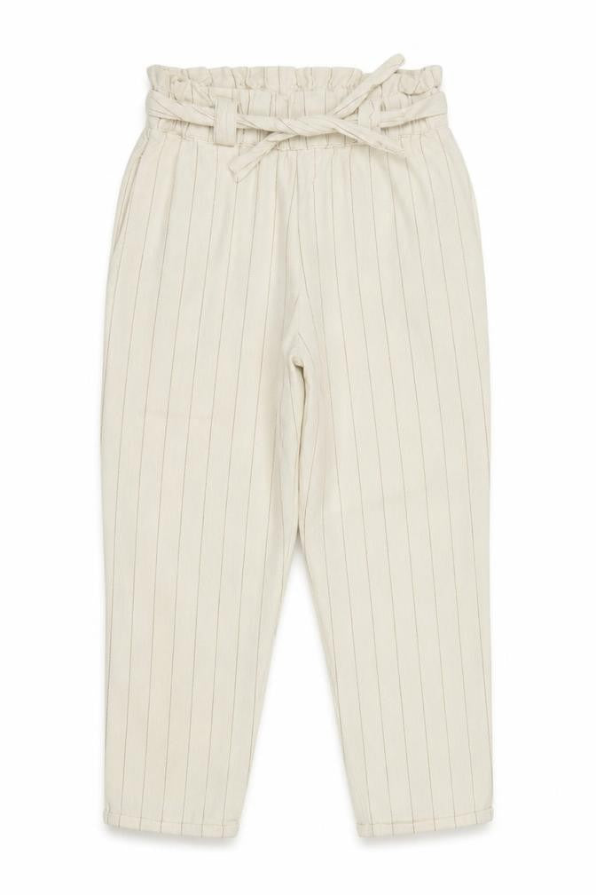 Dunnes Girls Ivory Striped Cotton Chino Trousers Size 8 Years  Regular Tie