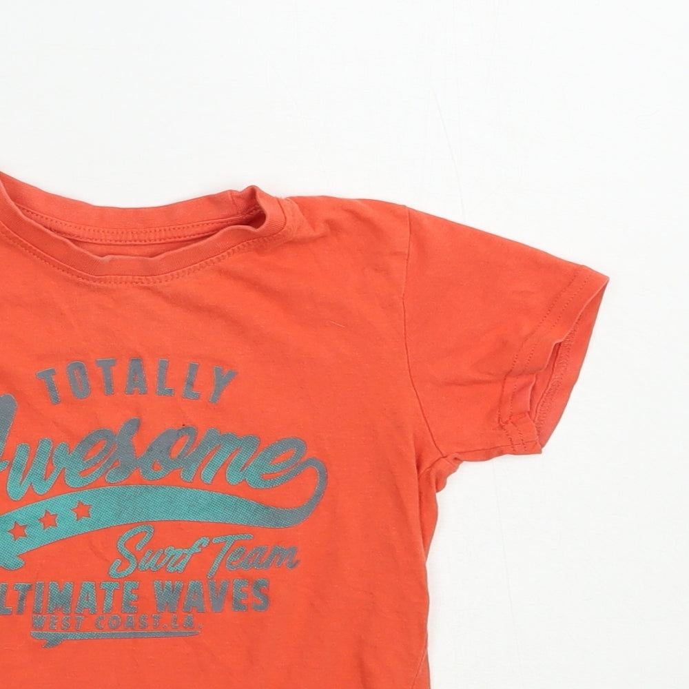 Primark Boys Orange  Cotton Basic T-Shirt Size 4-5 Years Crew Neck Pullover