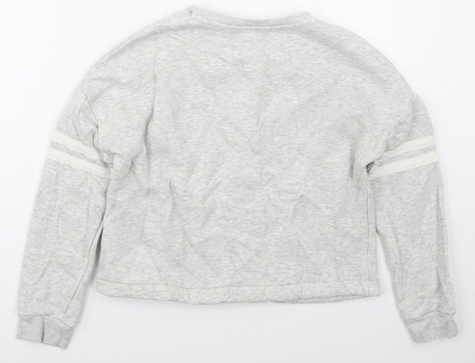 Marks and Spencer Girls Grey Striped Cotton Pullover Sweatshirt Size 11-12 Years  Pullover