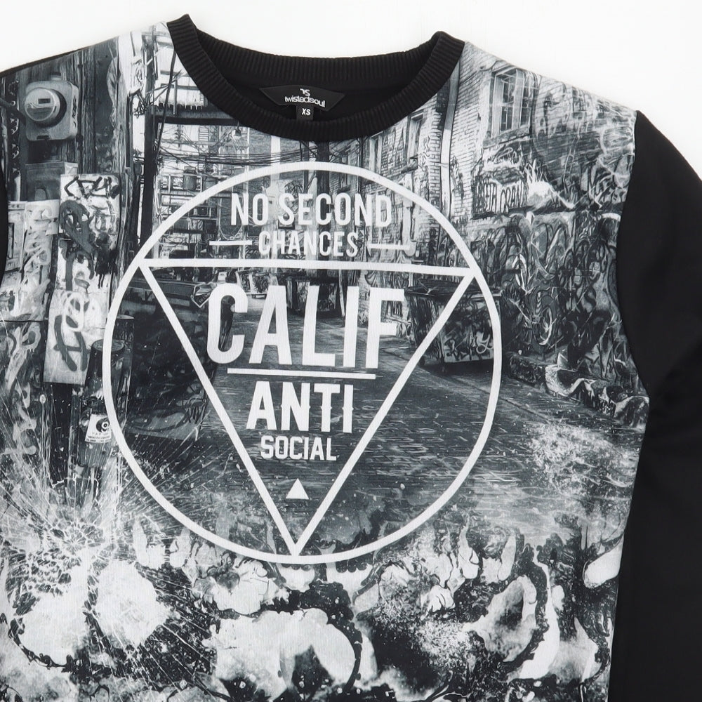 River Island Mens Black  Polyester Pullover Sweatshirt Size XS   - No Second Chances Anti Social