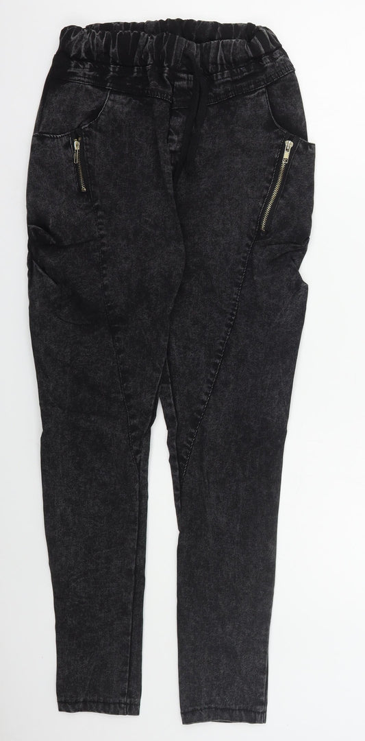 Oukanuc Womens Grey  Cotton Skinny Jeans Size 24 in L27 in Regular Drawstring