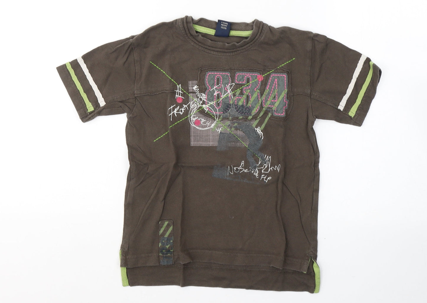 NEXT Boys Brown  Cotton Basic T-Shirt Size 5 Years Round Neck Pullover - 834