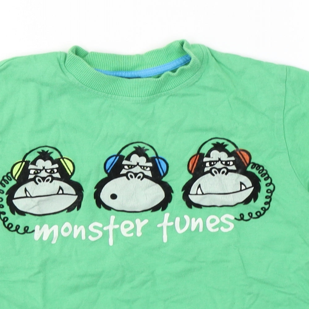NEXT Boys Green  Cotton Basic T-Shirt Size 6 Years Round Neck Pullover - Monkey monster tunes