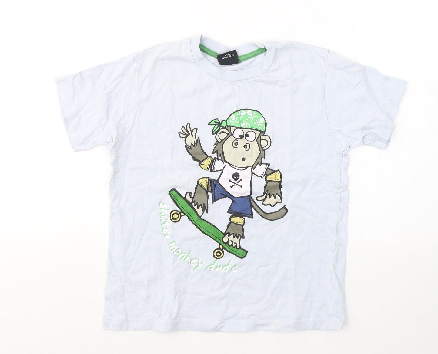 NEXT Boys Blue  Cotton Basic T-Shirt Size 7 Years Round Neck Pullover - Monkey skater dude