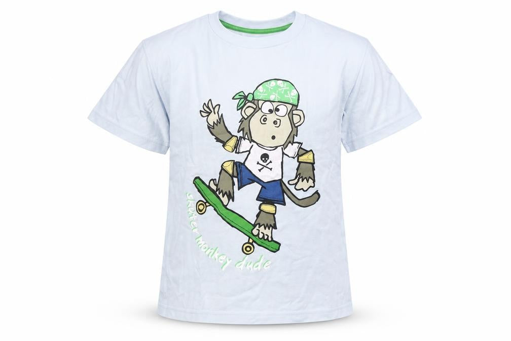 NEXT Boys Blue  Cotton Basic T-Shirt Size 7 Years Round Neck Pullover - Monkey skater dude
