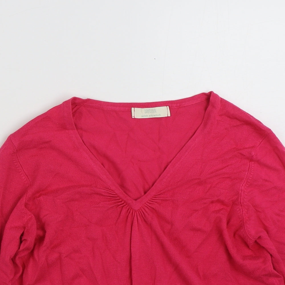 Marks and Spencer Womens Pink V-Neck  Viscose Pullover Jumper Size 12