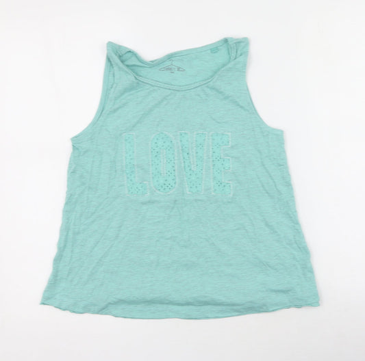 NEXT Girls Green  Cotton Basic Tank Size 13 Years Round Neck  - love