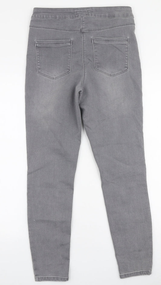 Papaya Womens Grey  Cotton Skinny Jeans Size 12 L27 in Slim Zip