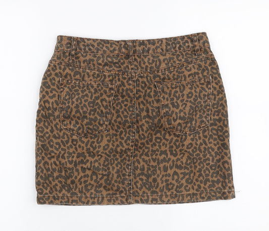 New Look Girls Brown Animal Print Cotton A-Line Skirt Size 14 Years  Regular Zip