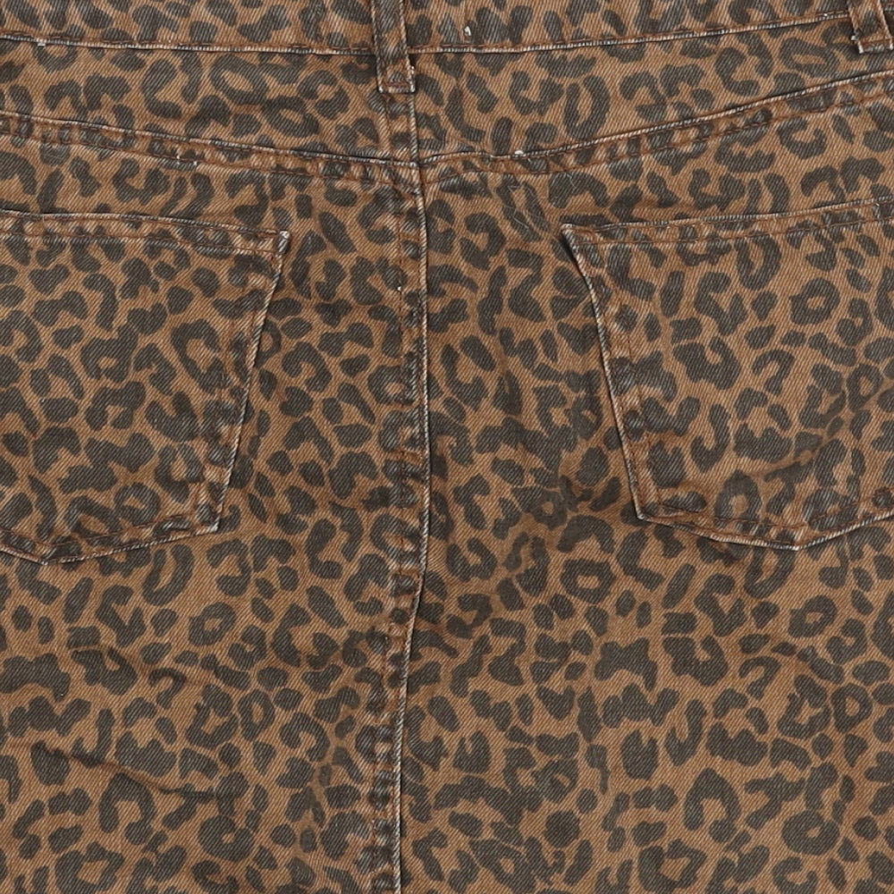 New Look Girls Brown Animal Print Cotton A-Line Skirt Size 14 Years  Regular Zip