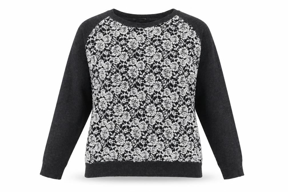 Marks and Spencer Womens Grey Round Neck Floral Polyester Pullover Jumper Size 14