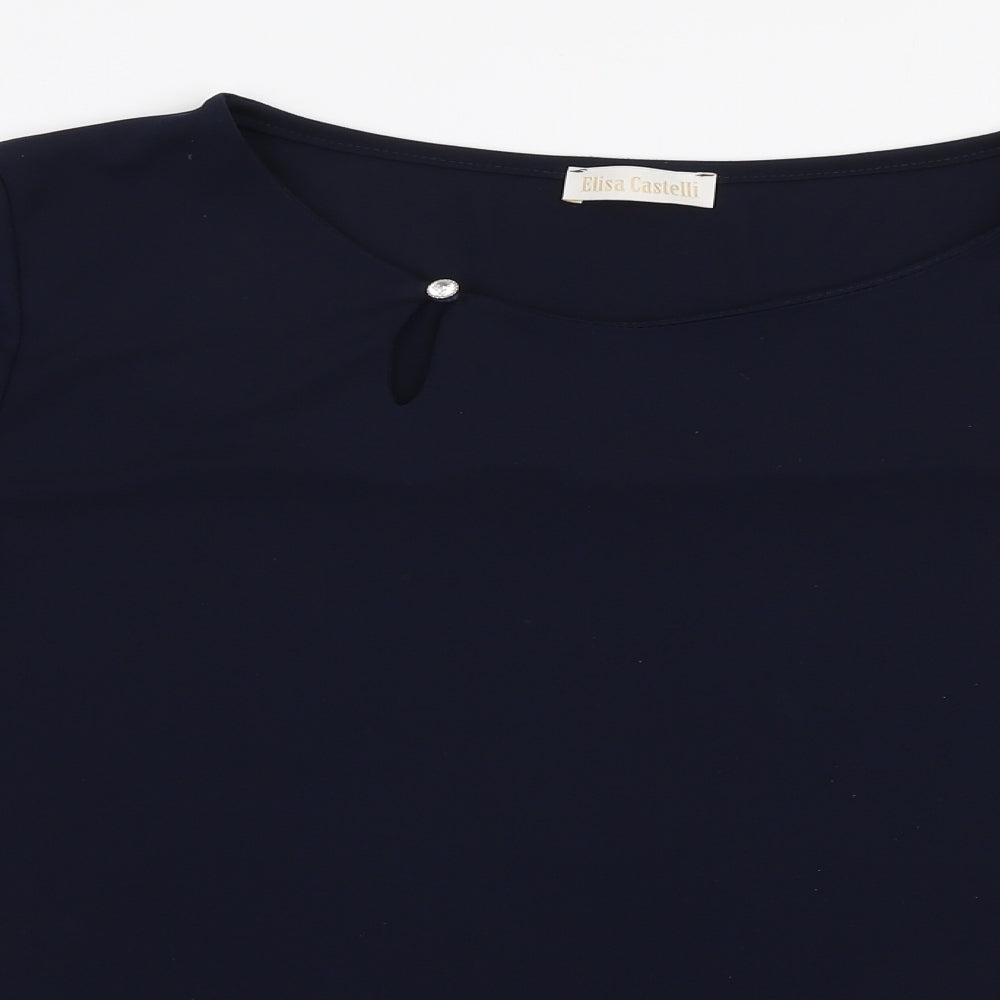 Elisa Castelli Womens Blue  Polyester Basic Blouse Size 20 Boat Neck